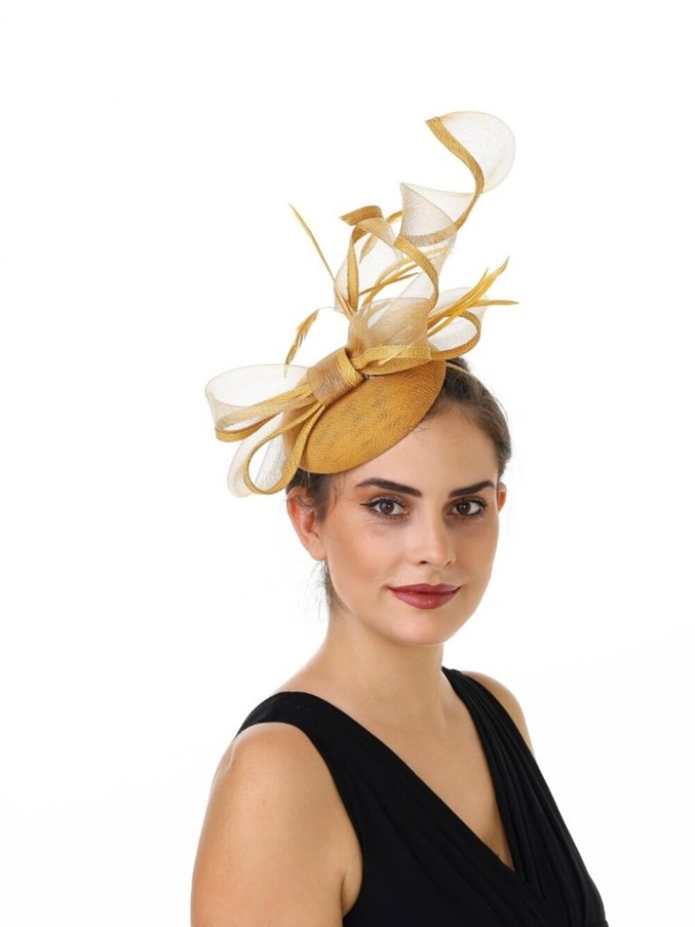 Women’s Feather Fascinator Derby Bridal Hat Hj12-gold